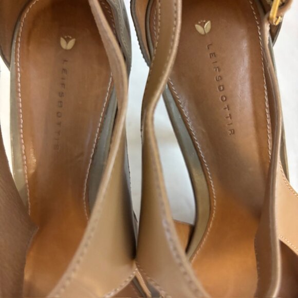 Leifsdottir Two Tone Taupe/Tan Platform All Leather Sandals Women's Size 10.5/41 - Picture 11 of 13